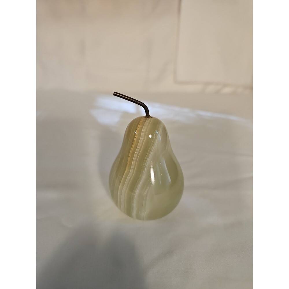 Vintage Onyx Carved Pear Fruit Paperweight Alabaster Marble